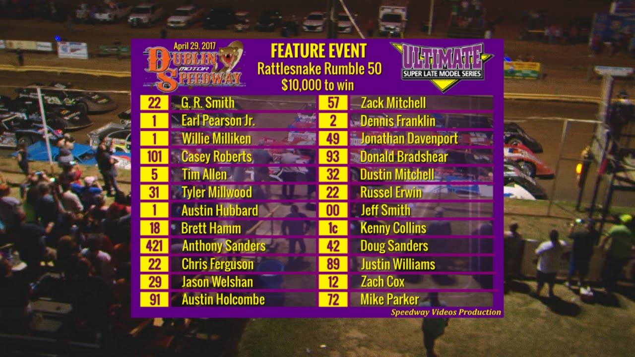 Dublin Motor Speedway | Rattlesnake 50 | $10,000 to win | April 29, 2017