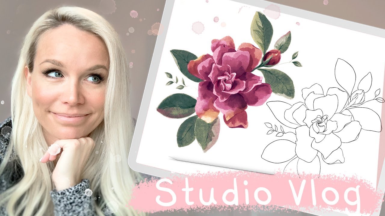 STUDIO VLOG 021 - Drawing watercolor flowers easily with stamp brush in Procreate