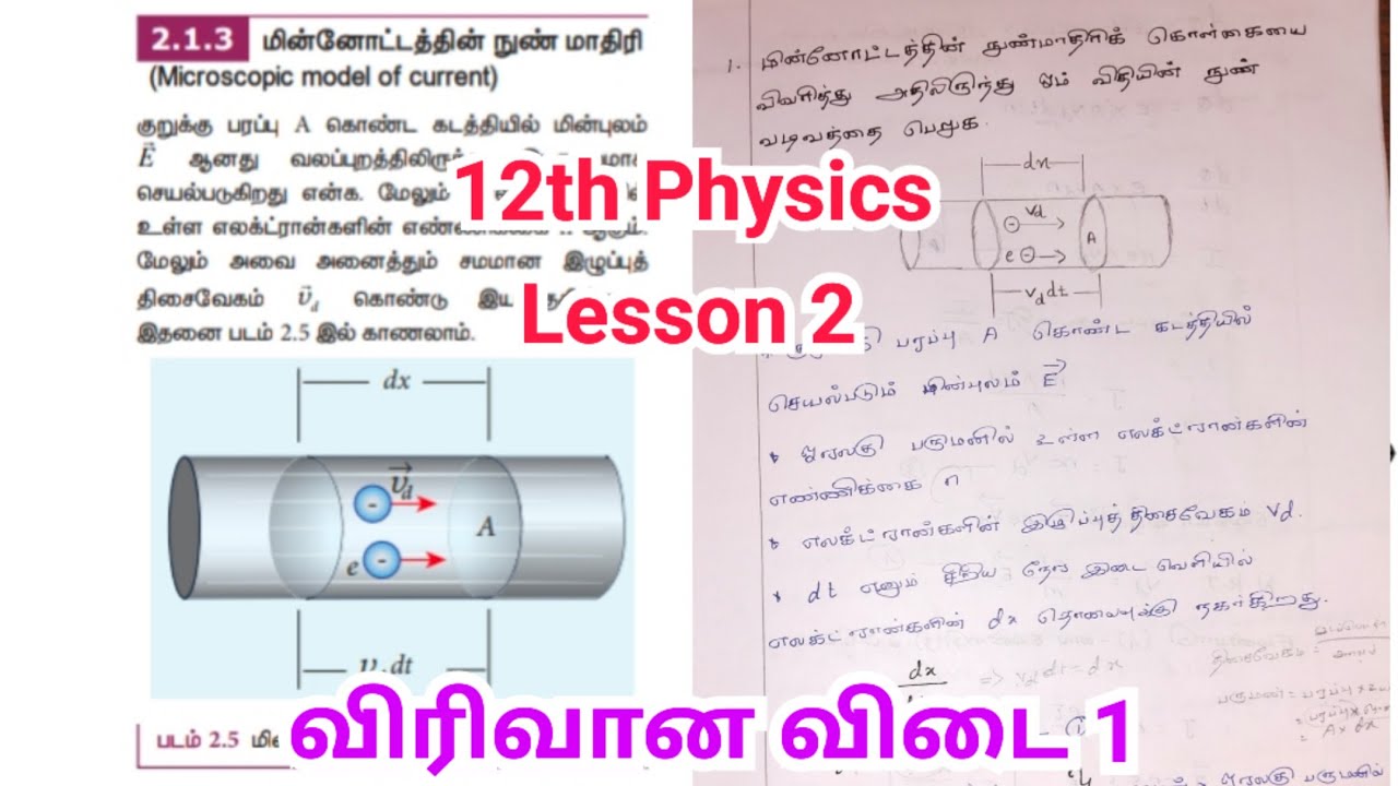 மின்னோட்டத்தின்|நுண் மாதிரி|கொள்கை|ஓம் விதி|வடிவம் 12th Physics|Ln 2|Q. No 1|2.1.3|Tamil medium|
