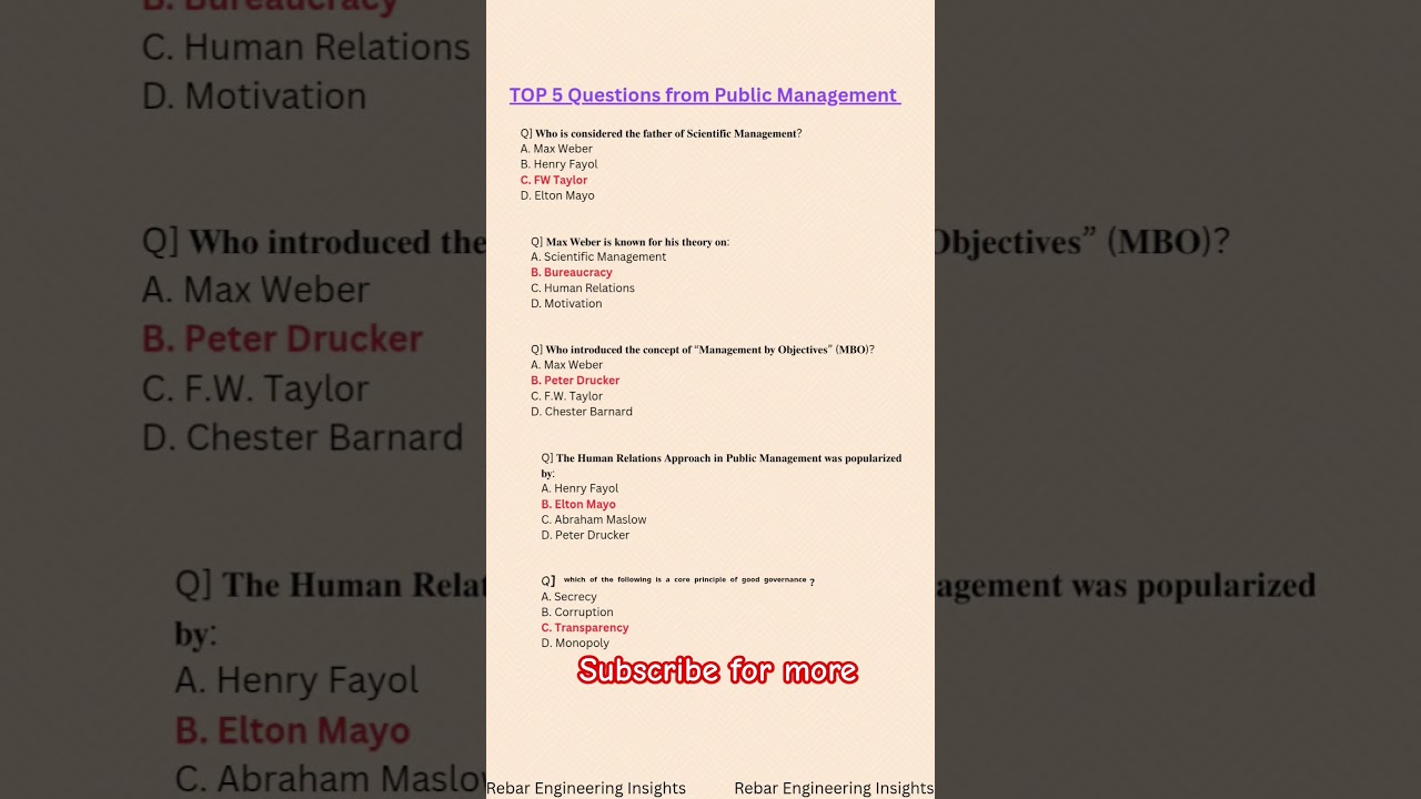 Top 5 MCQ Questions of Public Management #shorts #trending #ytshorts #viralshorts #mcq #mcqs #psc