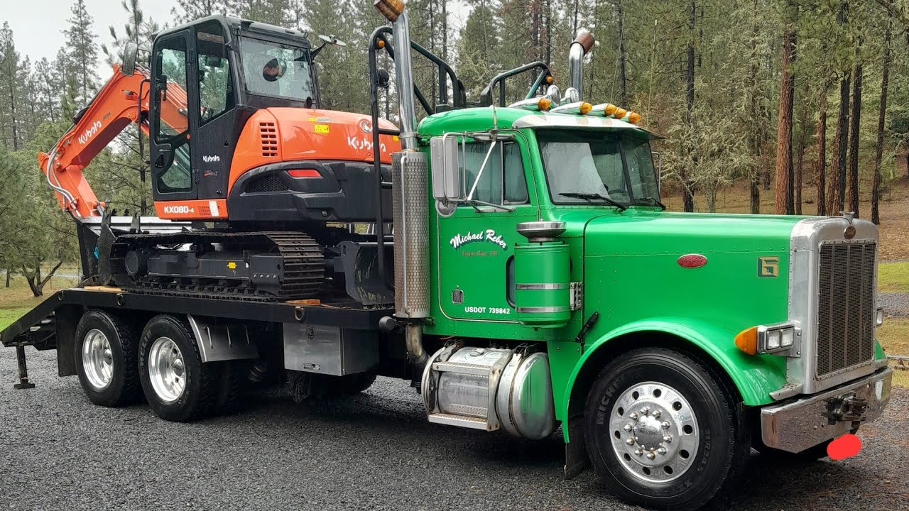 Loading the Kubota KX 080 4 on the Peterbilt for the first time
