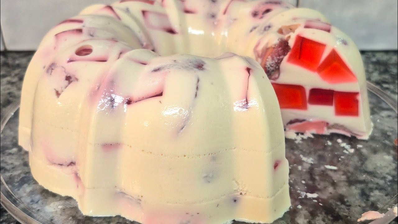 GELATINA DE FRESAS CON CREMA| y gelatina de fresa 🍓 