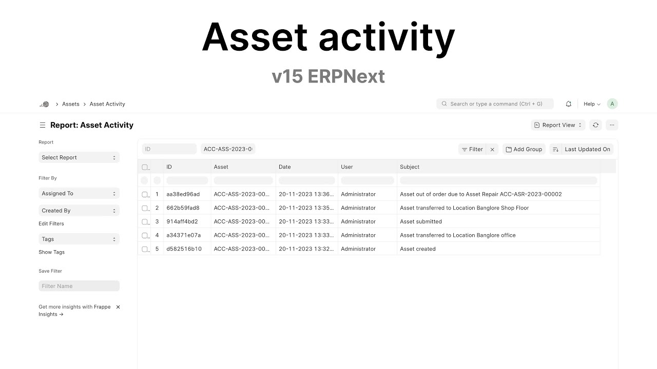 Asset activity | ERPNext v15