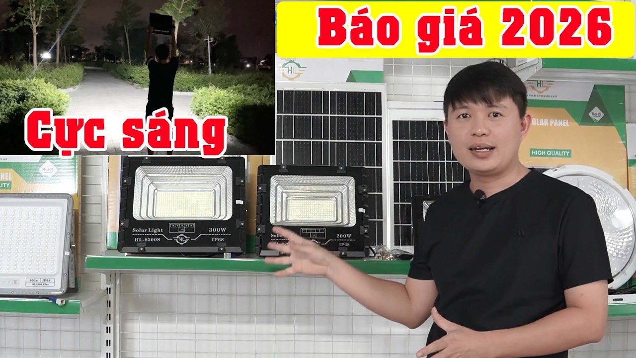 Báo giá đèn năng lượng mặt trời pha 100w 200w 300w phiên bản led 5054 cực sáng