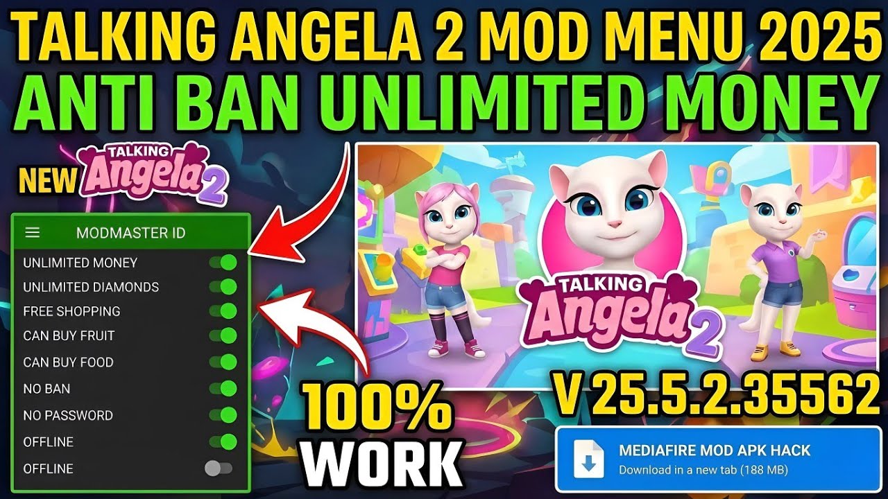 TALKING ANGELA 2 MOD APK 2025 (V25.5.2) || UNLIMITED MONEY & DIAMONDS, NO PASSWORD, ANTI BAN!