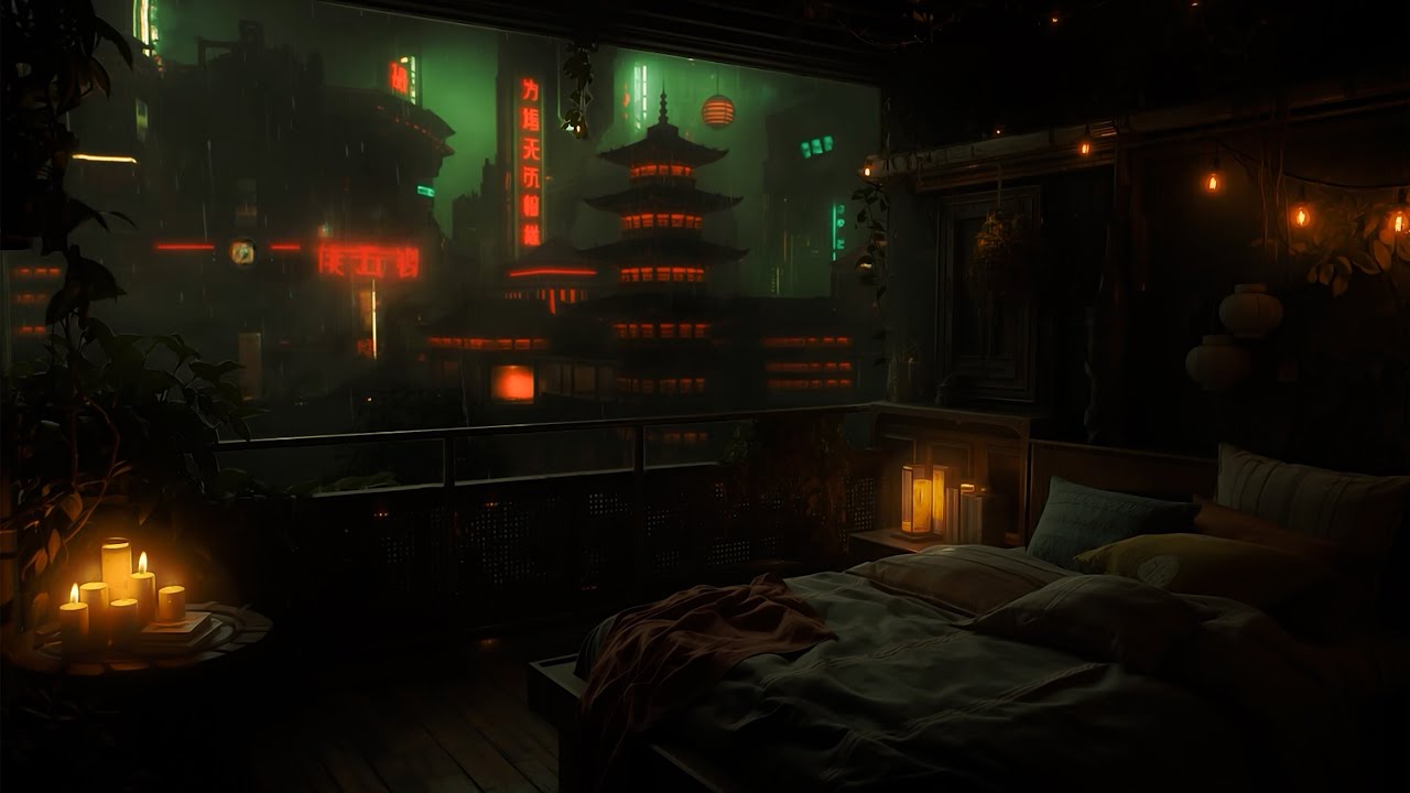 Alone on a Neon Balcony Dystopian Rain Sounds & Blade Runner Ambience for Sleep