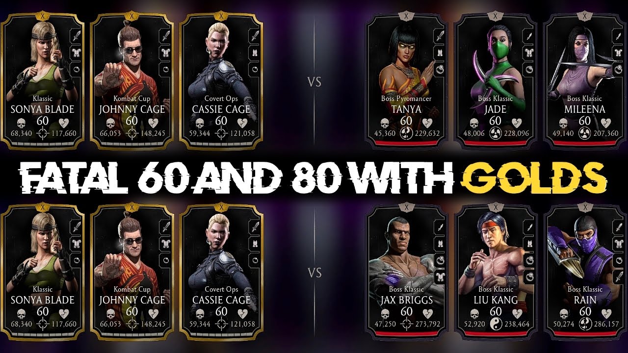 Match 60 and 80 Fatal Dark Queen's Tower with Gold Characters. MK Mobile