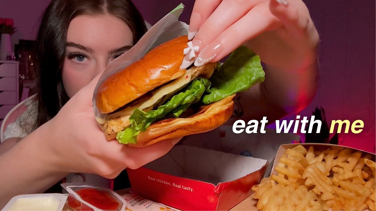 ASMR chickfila mukbang 🍟 trying the new maple pepper bacon chicken sandwich