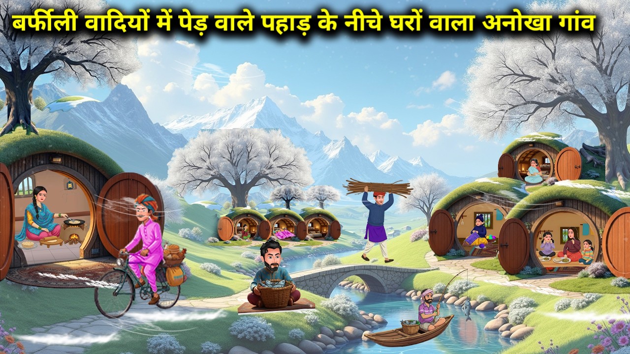 बर्फीली वादियों में पेड़ वाले पहाड़ के नीचे घरों वाला अनोखा गांव | Moral Story | Cartoon Video