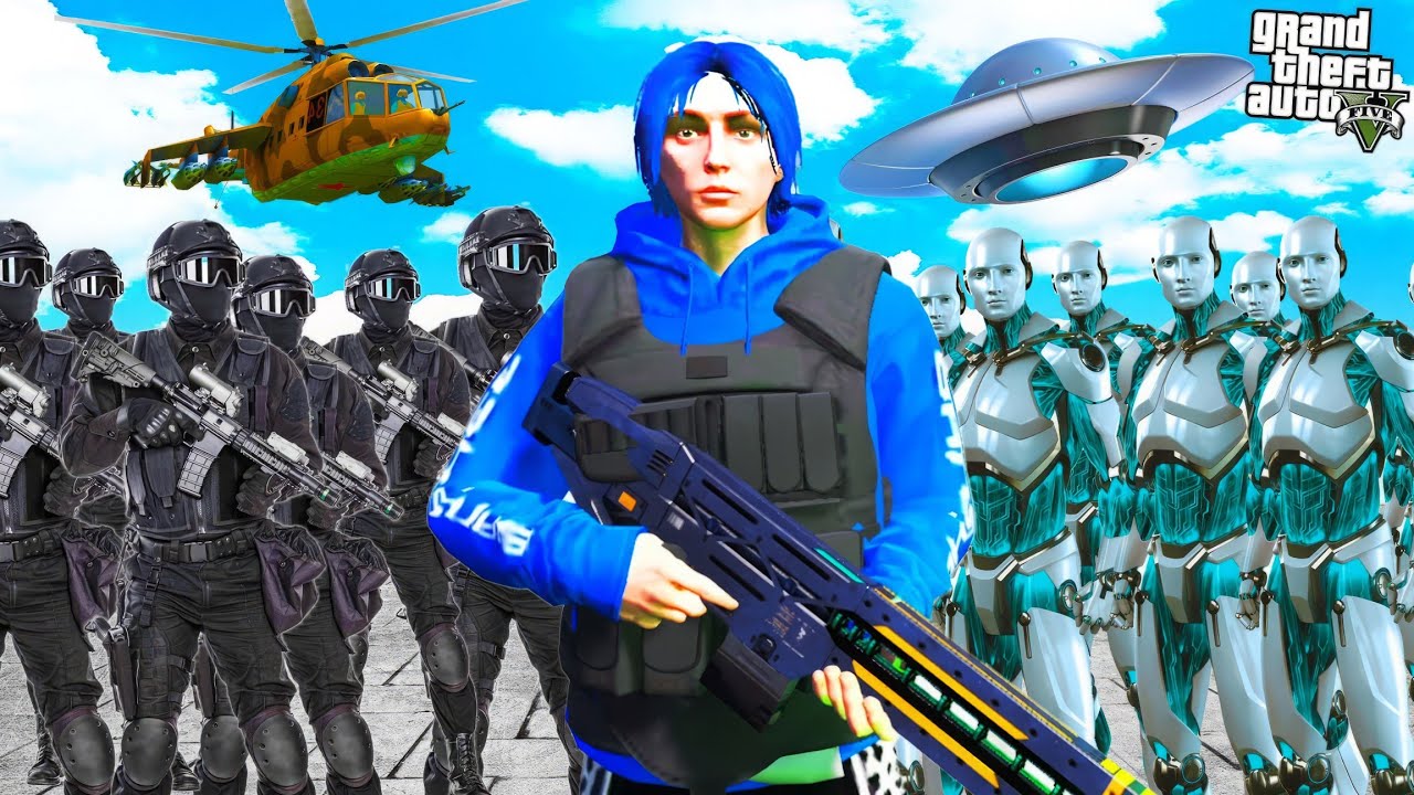 Ai စက်ရုပ်များနှင့် SWAT အထူးတပ်ဖွဲ့ဝင်တို့ရဲ့အကြမ်းစားတိုက်ပွဲ/ Biggest Army Battle in GTA V
