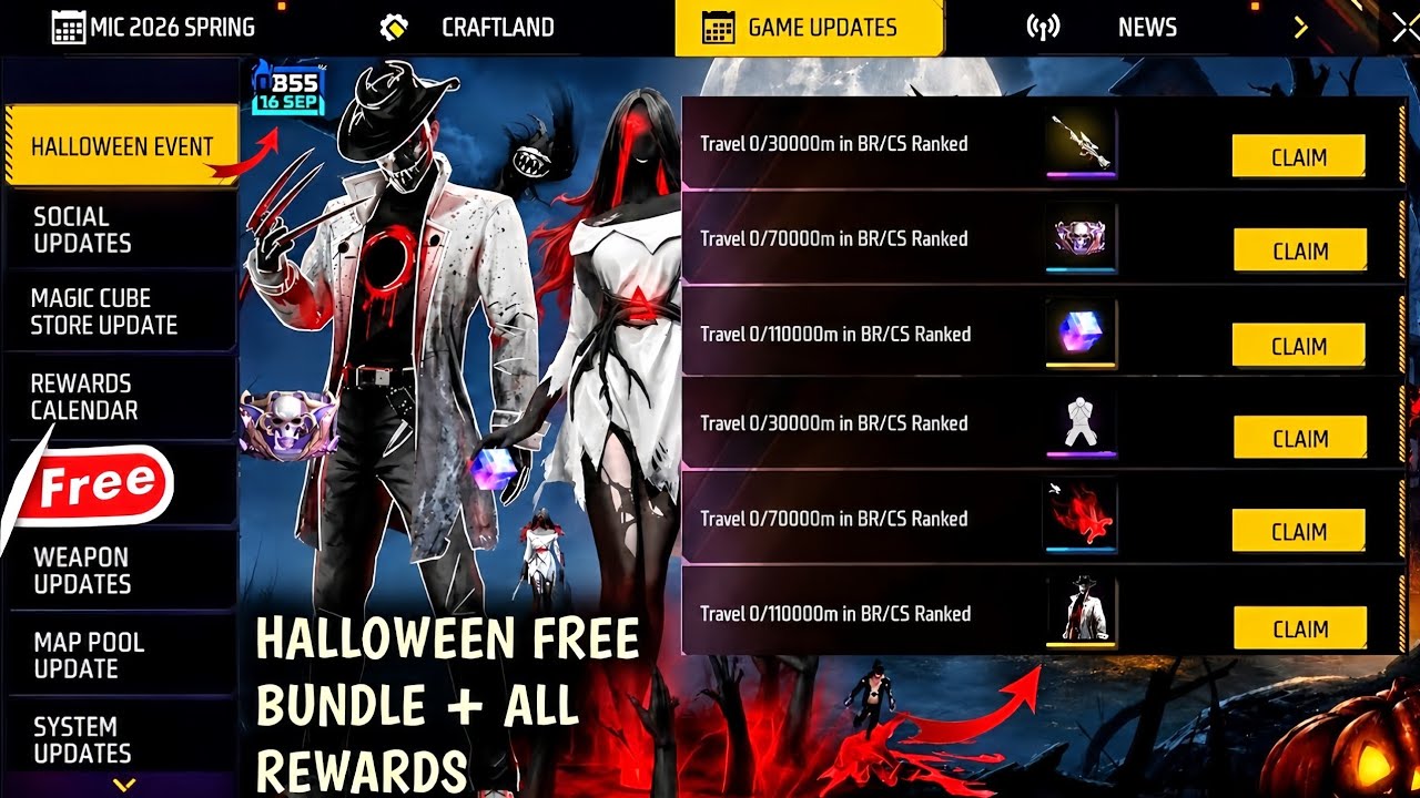 🔥 Halloween Free Bundle + All Rewards 🤯 In Telugu | The Unseen Event Free Rewards Free Fire 💥