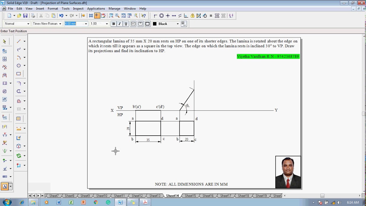 Example 14 on Projection of Plane Surfaces