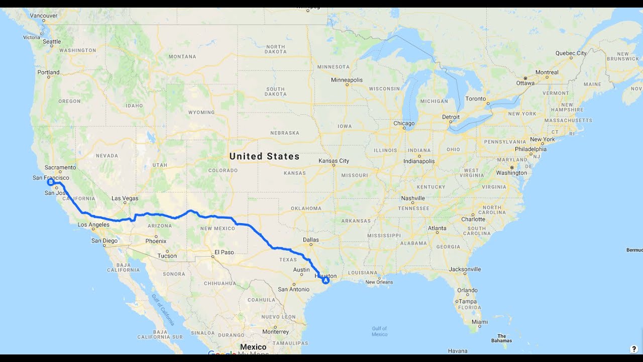 1 hour timelapse from Houston, TX to San Francisco, CA