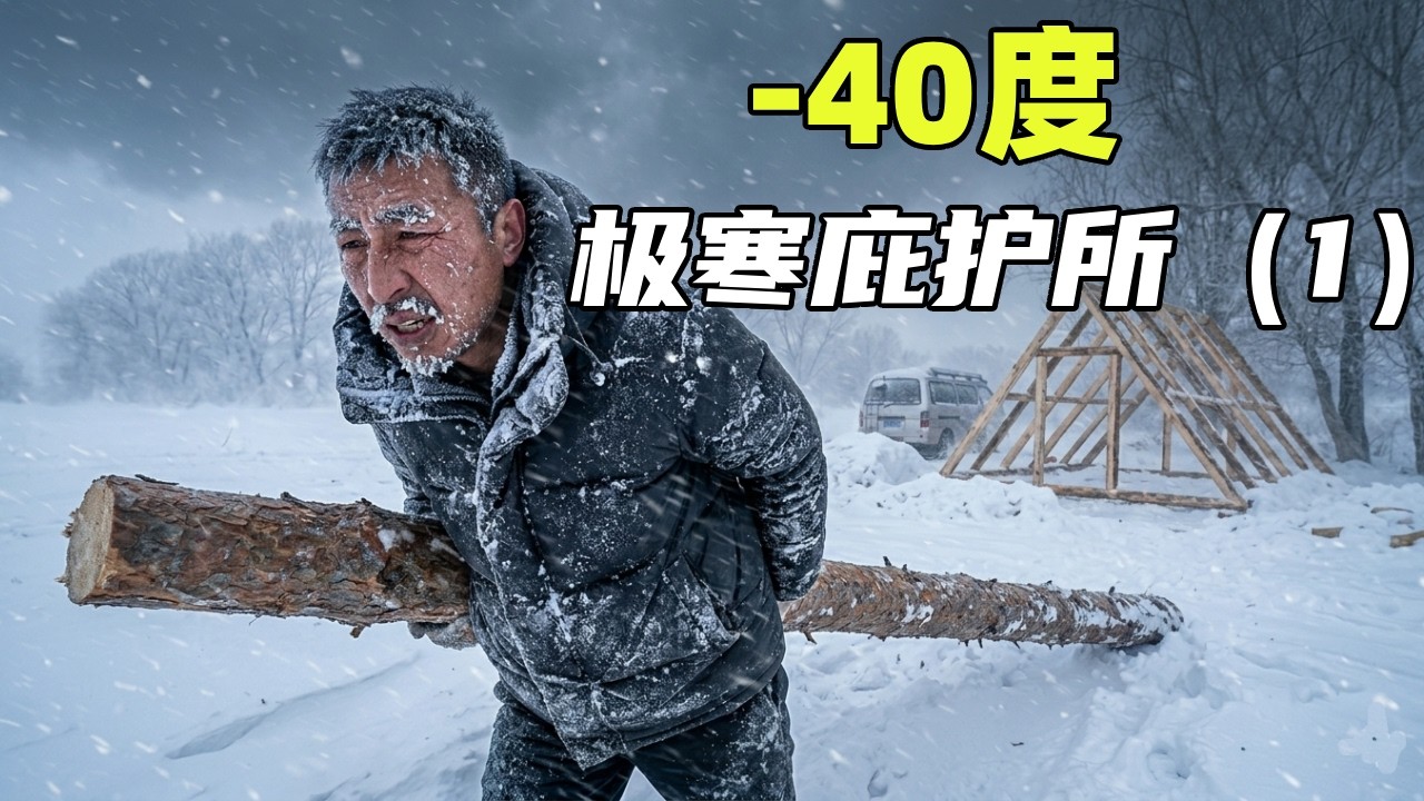 挑战零下40度修建极寒庇护所！荒郊野外距离的人上百公里，一天只能搭建个框架【小秃子旅行记】