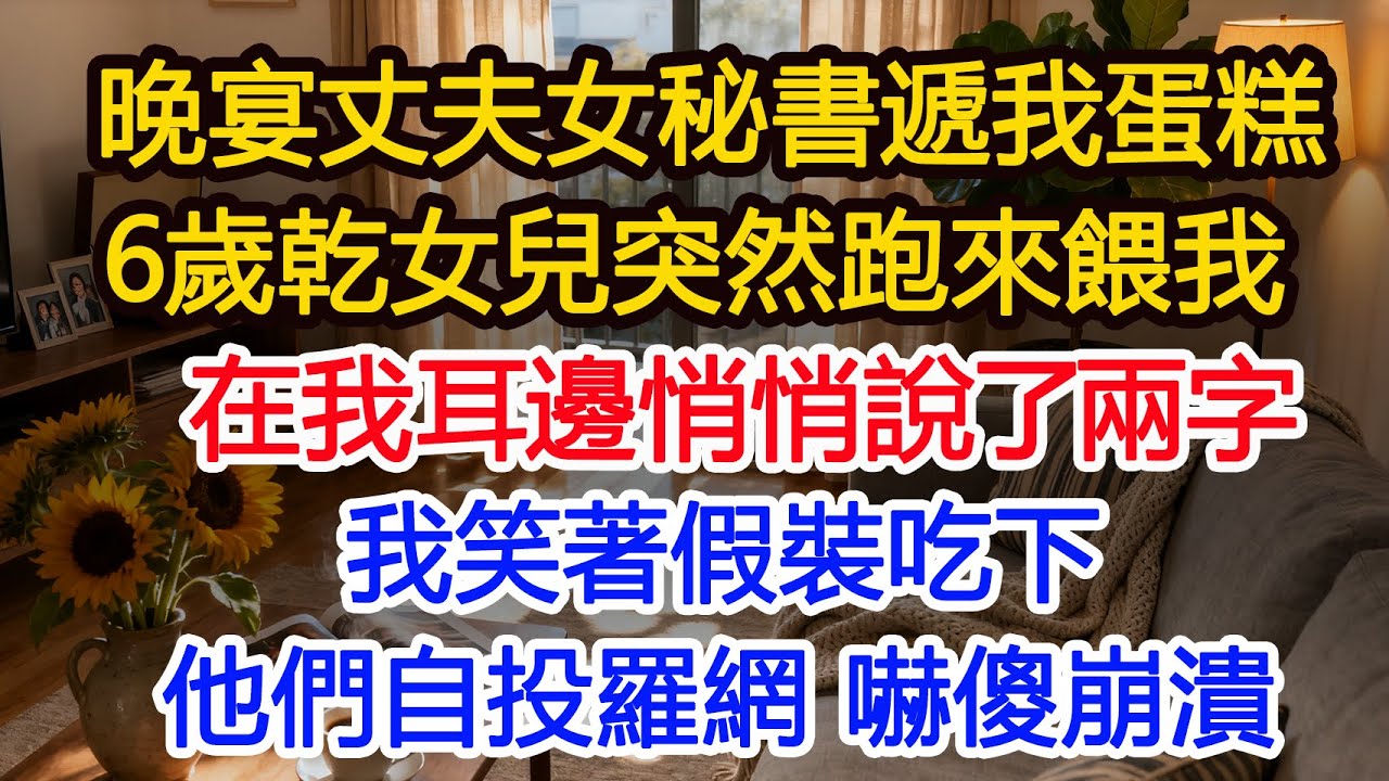 公司晚宴 丈夫女秘書遞我一塊蛋糕，6歲乾女兒突然跑來餵我，在我耳邊悄悄說了兩個字，我笑著假裝吃下，等他們自投羅網 嚇傻崩潰#為人處世 #正能量 #故事分享 #生活經驗 #情感