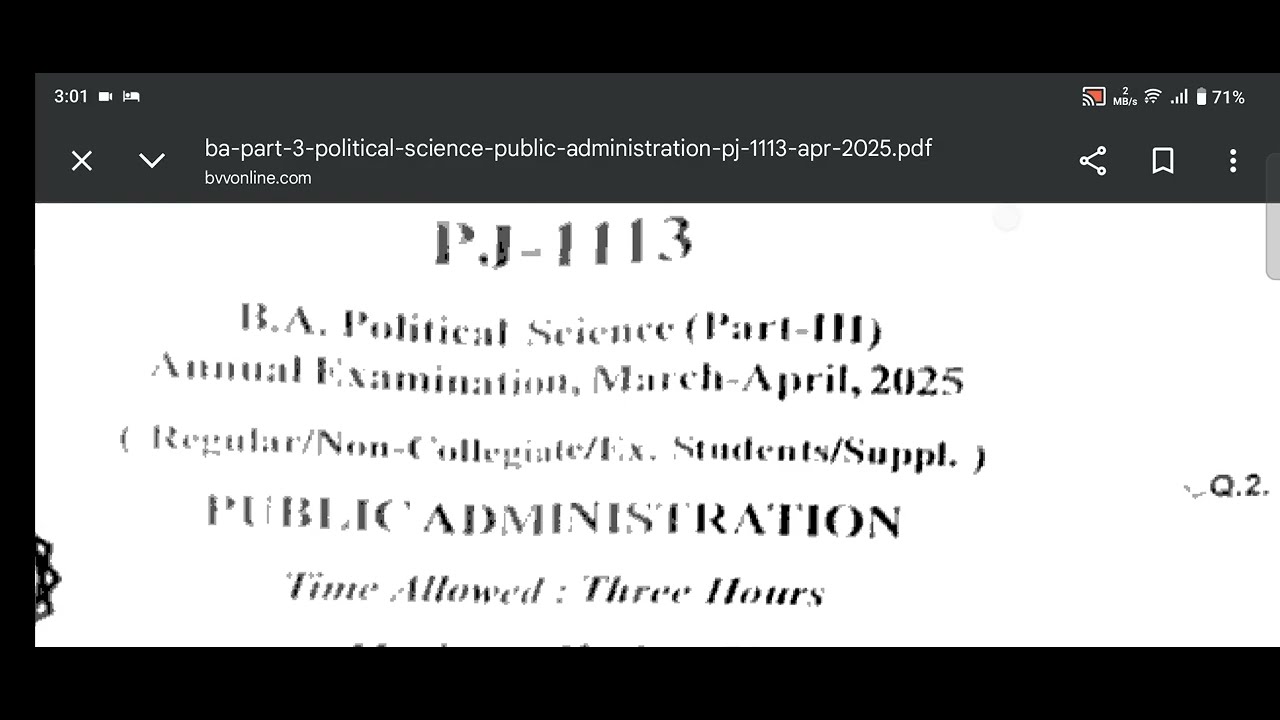 Political science ba final 2025 bastar University question paper public Administration BA 3rd year 