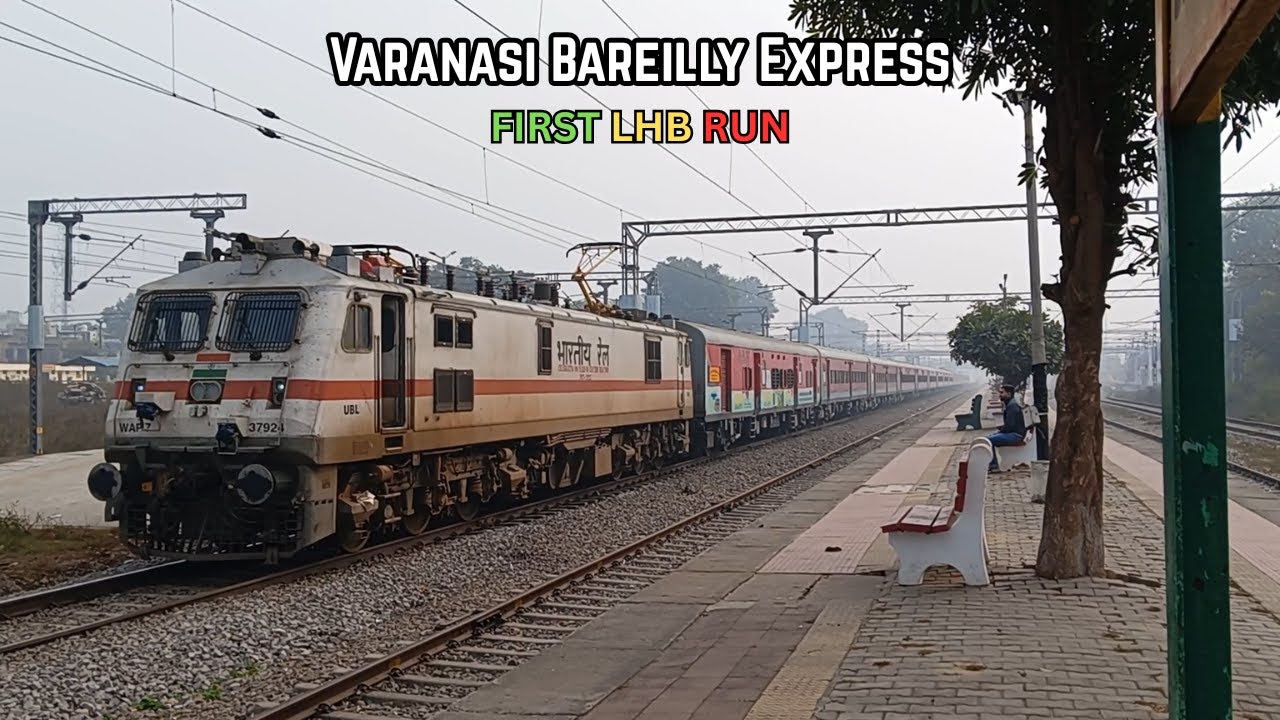 Full Departure of 14235 Varanasi Bareilly Express lead by wap7 with Brand new lhb coaches