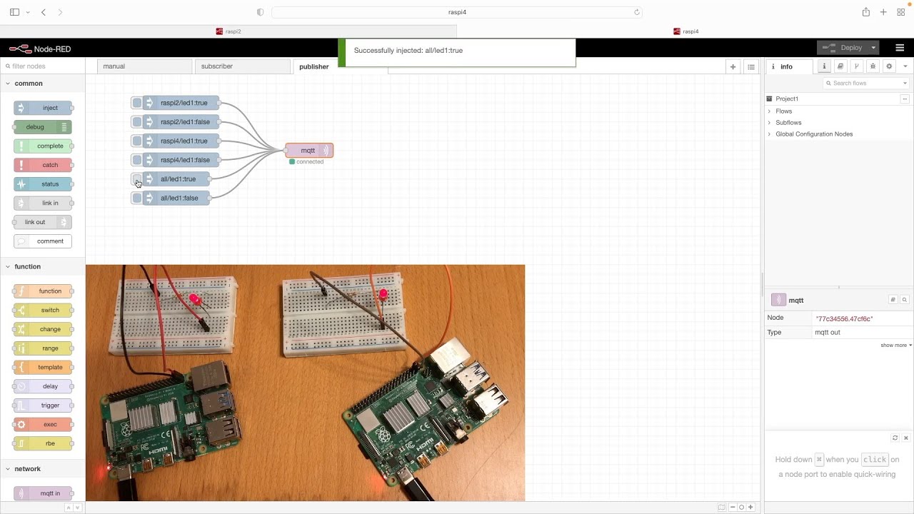 Raspberry Pi Node-Red Use MQTT To Communicate Between Two Raspberry Pi Devices