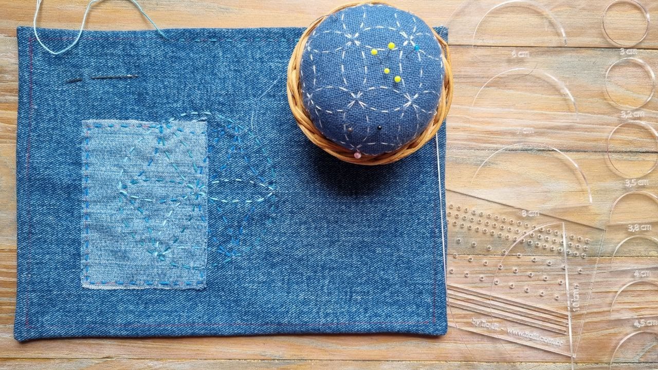 BORDADO SASHIKO em pano de prato ou em jeans: passo a passo do relaxante #Bordado a mao japones