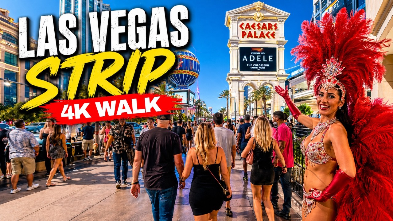 Las Vegas 4K Walking Tour - 1 HOUR Walk with Captions - (4K Spatial Audio)