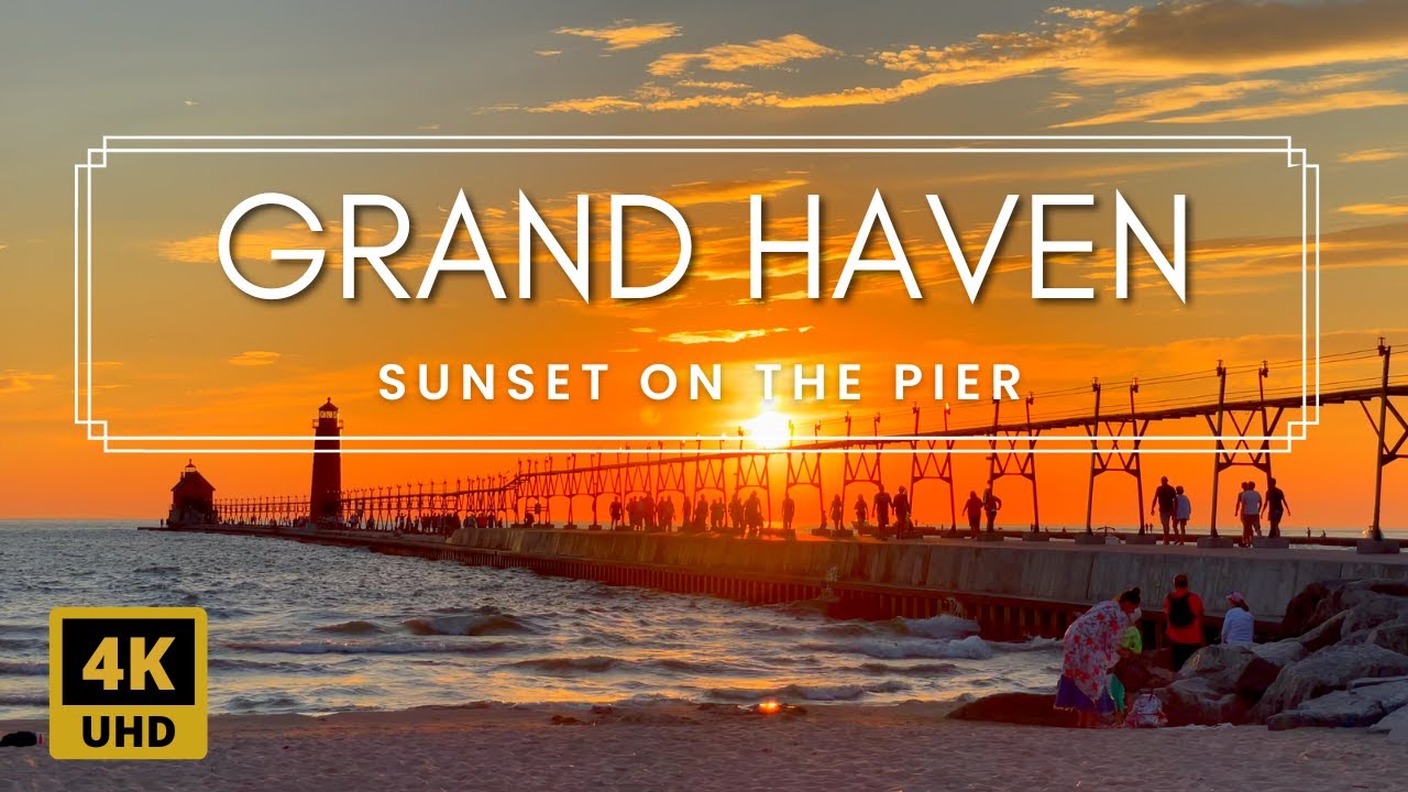BEAUTIFUL SUNSET WALK at Grand Haven Michigan Pier | Michigan Lighthouses | Great Lakes Sunset