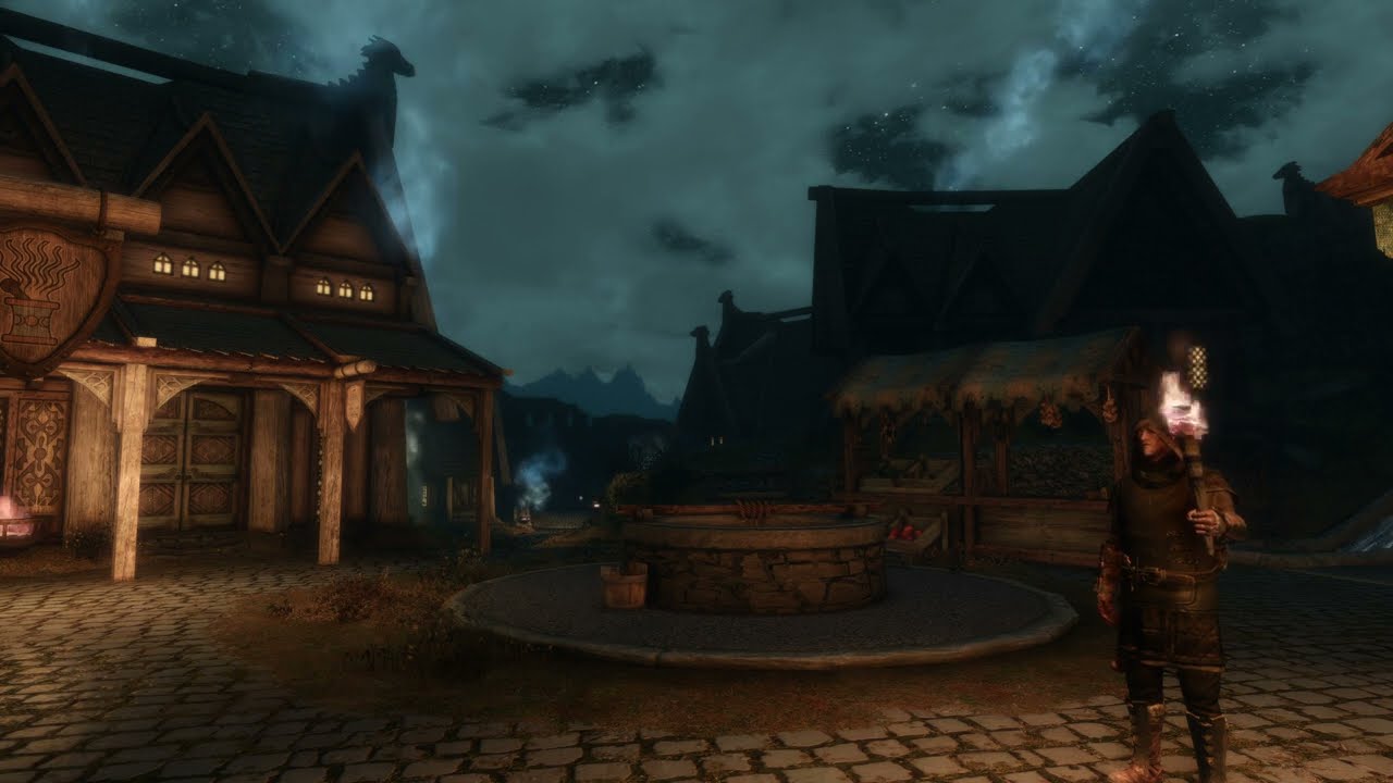 Skyrim 4K Ambience - Whiterun Night - VHZ VIBES