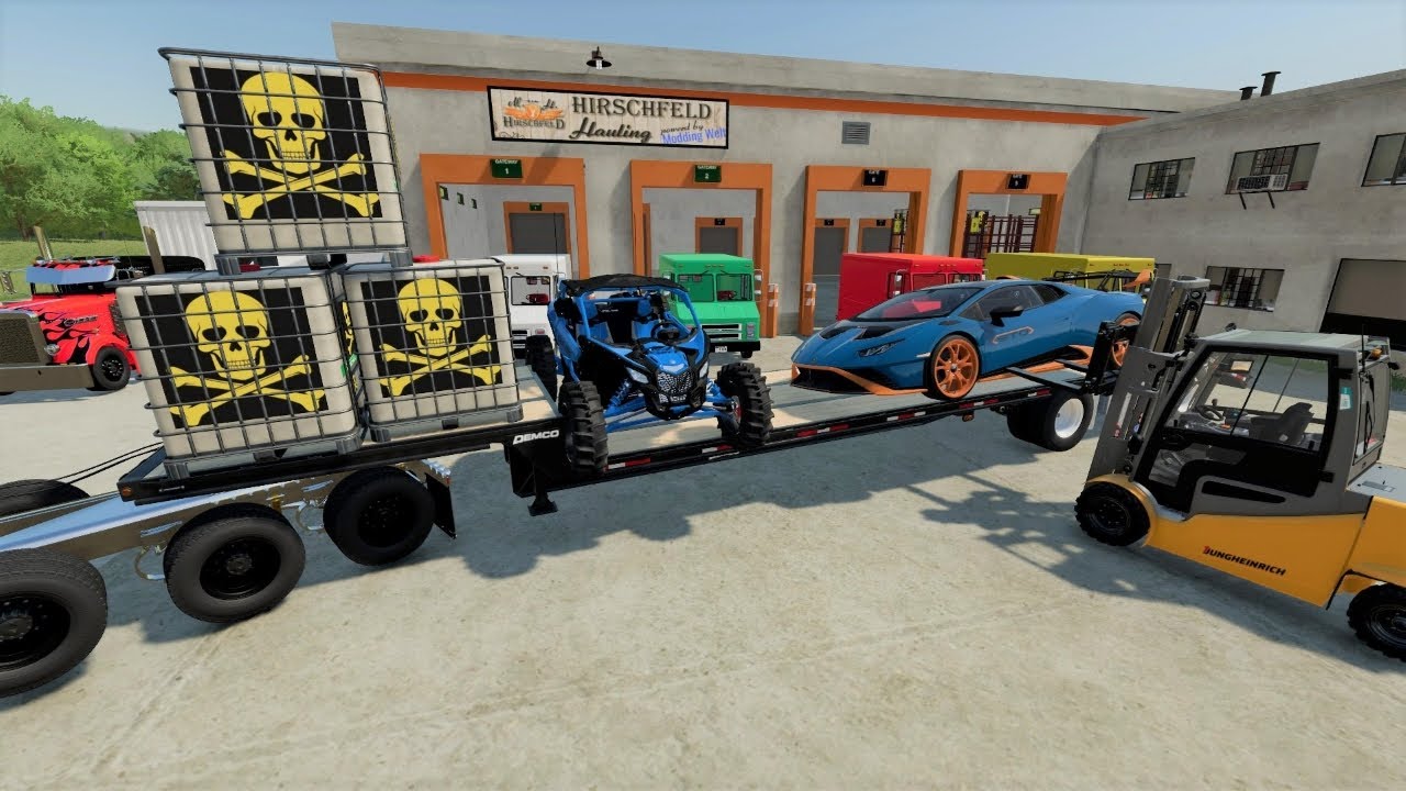 Delivering Race Cars and dangerous chemicals to town | Farming Simulator 22