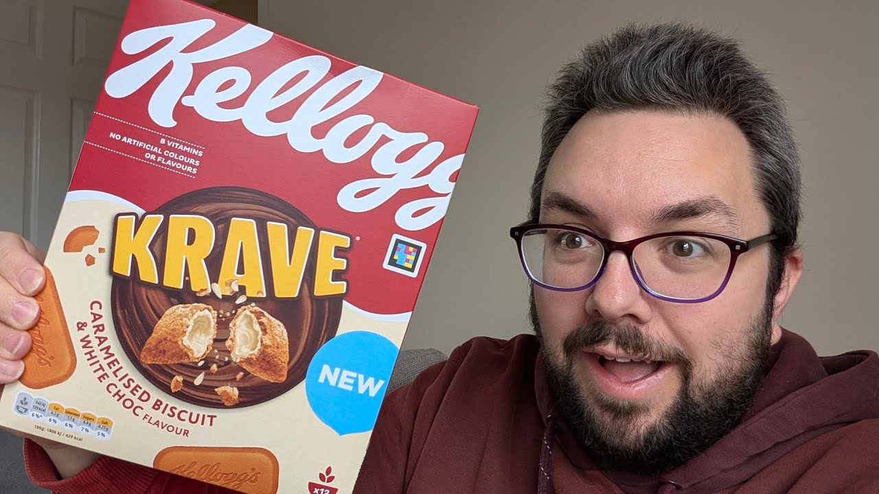 Обзор печенья Kellogg's Krave Biscoff (карамелизированное печенье с белым шоколадом).