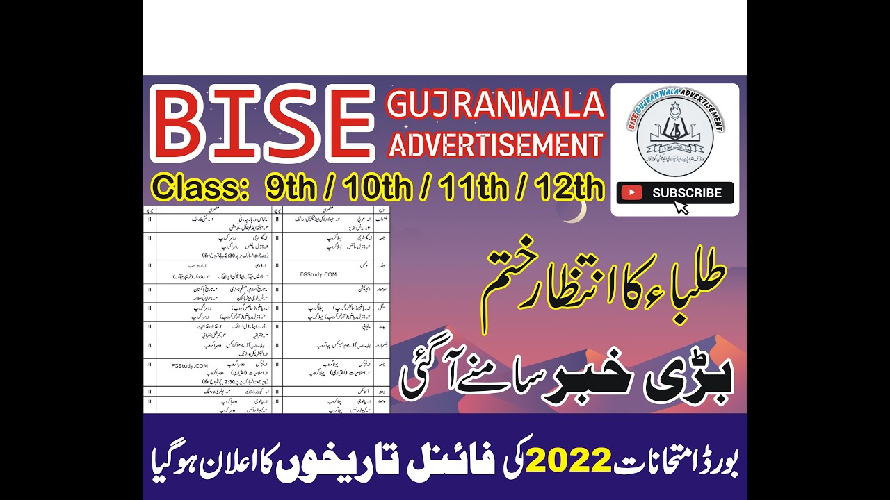 Date Sheet Class 9th 10th 11th 12th Annual Exam 2022