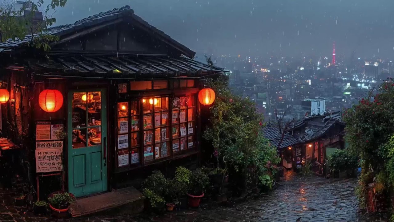 Lonely Rainy Alley with Glowing Lanterns in Japan | Cozy Lo-fi Night for Sleep | 4K