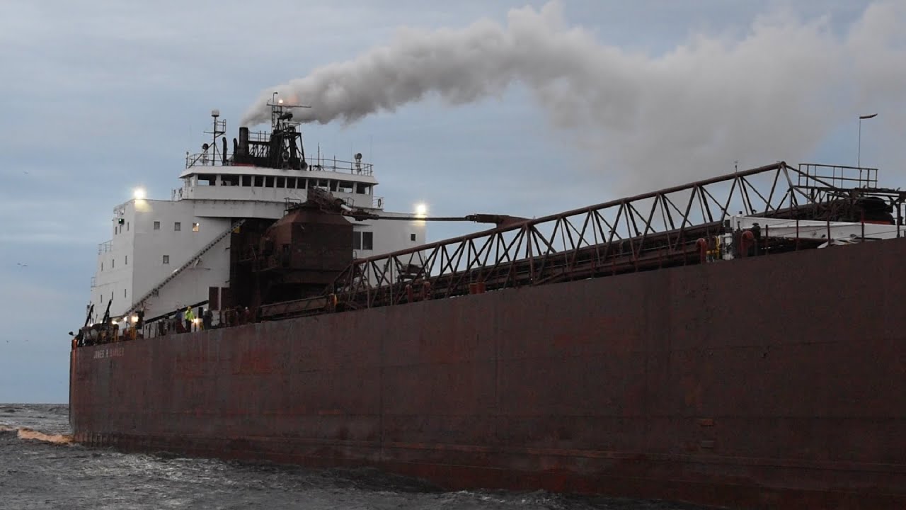 In Rough Seas and Sky, the James R. Barker Arrives [into Duluth]