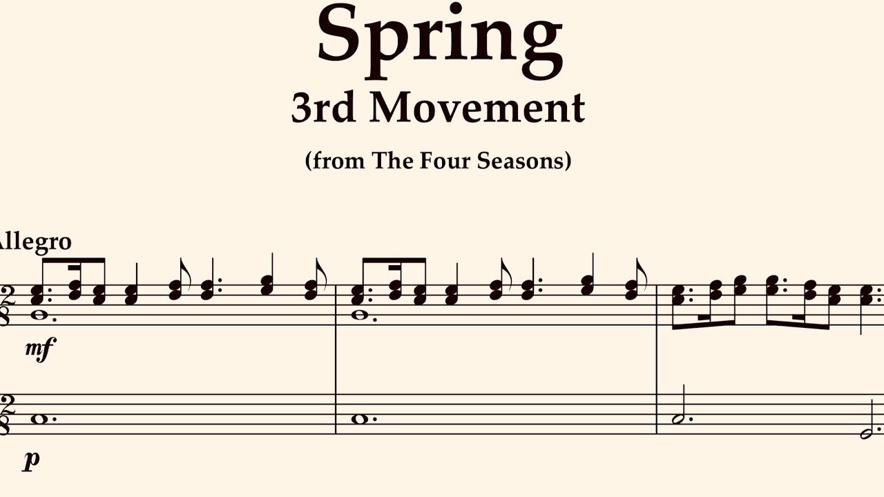 A. Vivaldi - Spring 3rd Movement La Primavera arr. by Piqado Solo Piano Sheet Music Easy to Read 