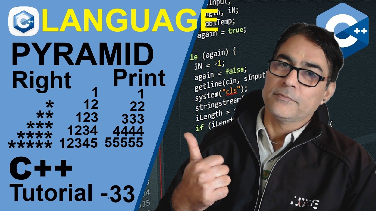 Shapes in c++ using nested loops Pyramic Printing in c++ | print pattern Right CPP  Tutorial - 33