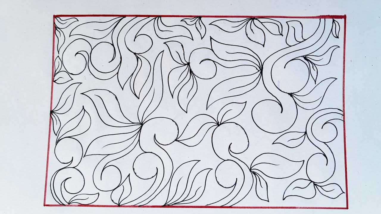 Simple Floral Pattern Drawing 🍃 | Easy Leaf & Swirl Design | Pencil Line Art