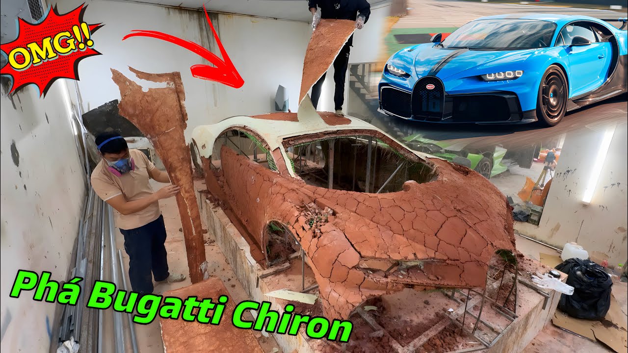 Căng ! Phá nát chiếc siêu xe Bugatti Chiron , vỡ hết đất rồi !