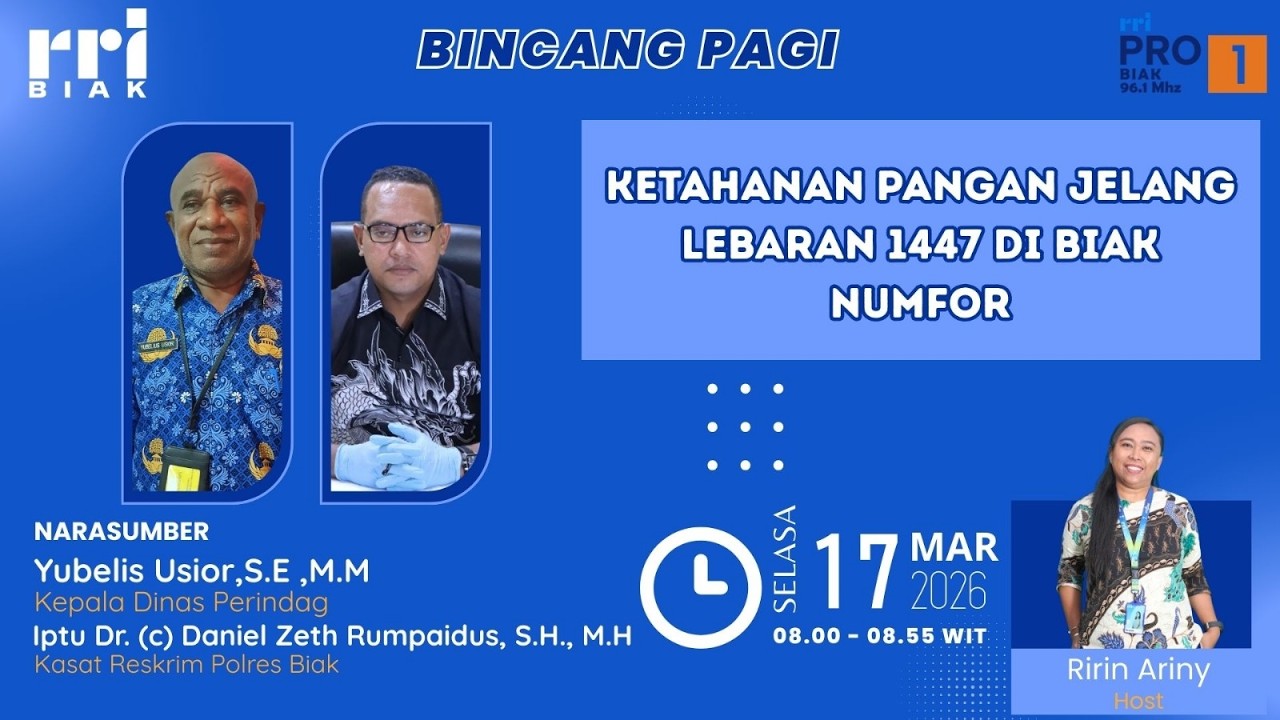 Bincang Pagi Pro 1 RRI Biak FM 96,1 MHz