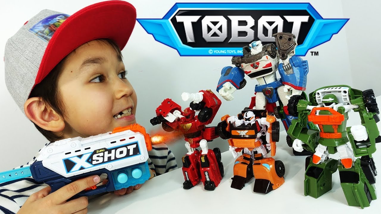 ТОБОТЫ и Икс Шот БЛАСТЕР - Челлендж Тоботы Трансформеры и Бластер Nerf. Игрушки для мальчиков Tobot