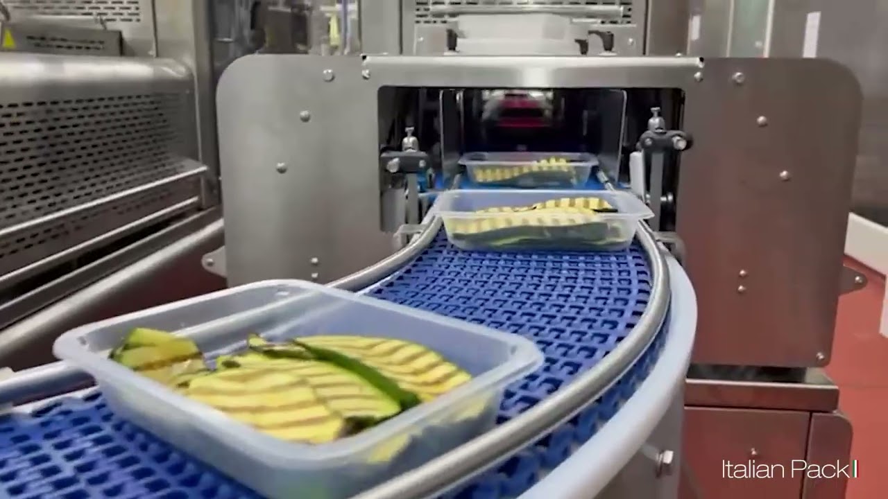 Paxon Packaging inline conveyor high speed tray sealer cooked vegetables