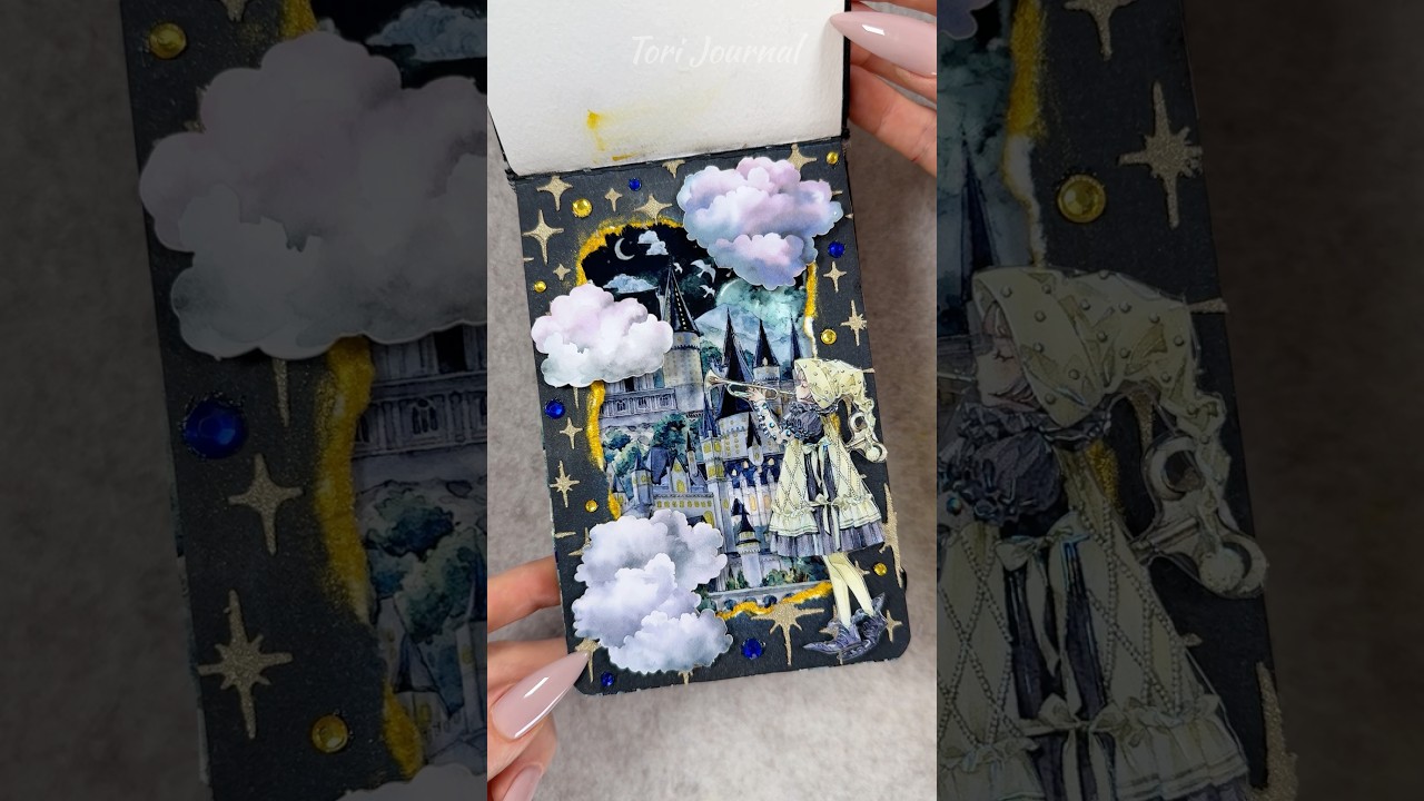ASMR journal Fairytale Kingdom Landscape🌙🏰☁️✨🎺🎶🌌|#asmr #scrapbooking #journal #journaling #diy