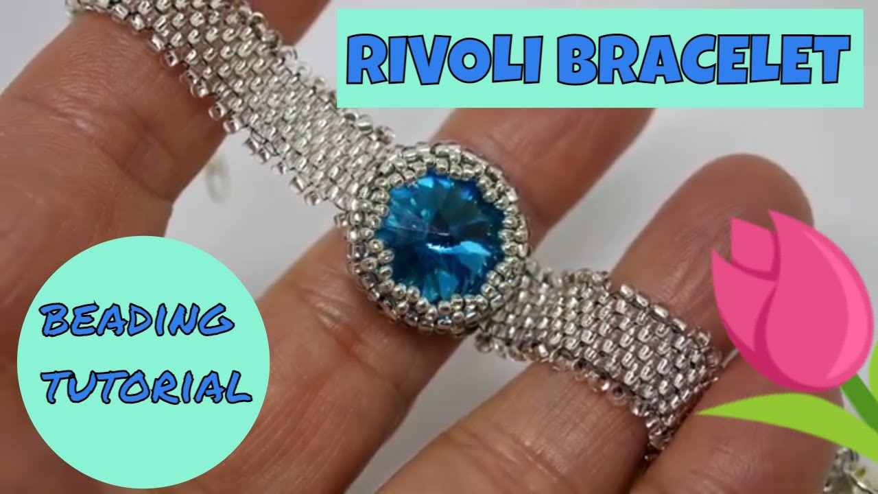 Beaded rivoli bracelet with peyote stitch strap #RivoliBracelet