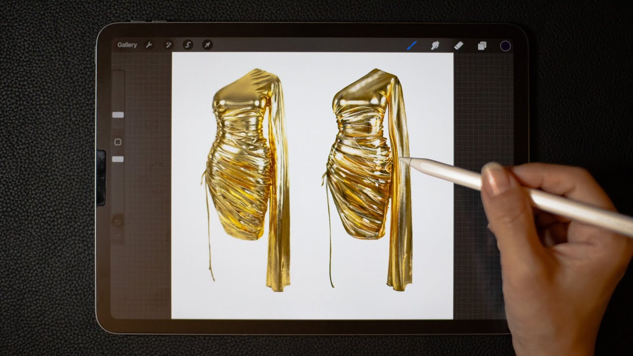Procreate Digital Fashion illustration tutorial: How to draw a metallic dress on iPad Pro