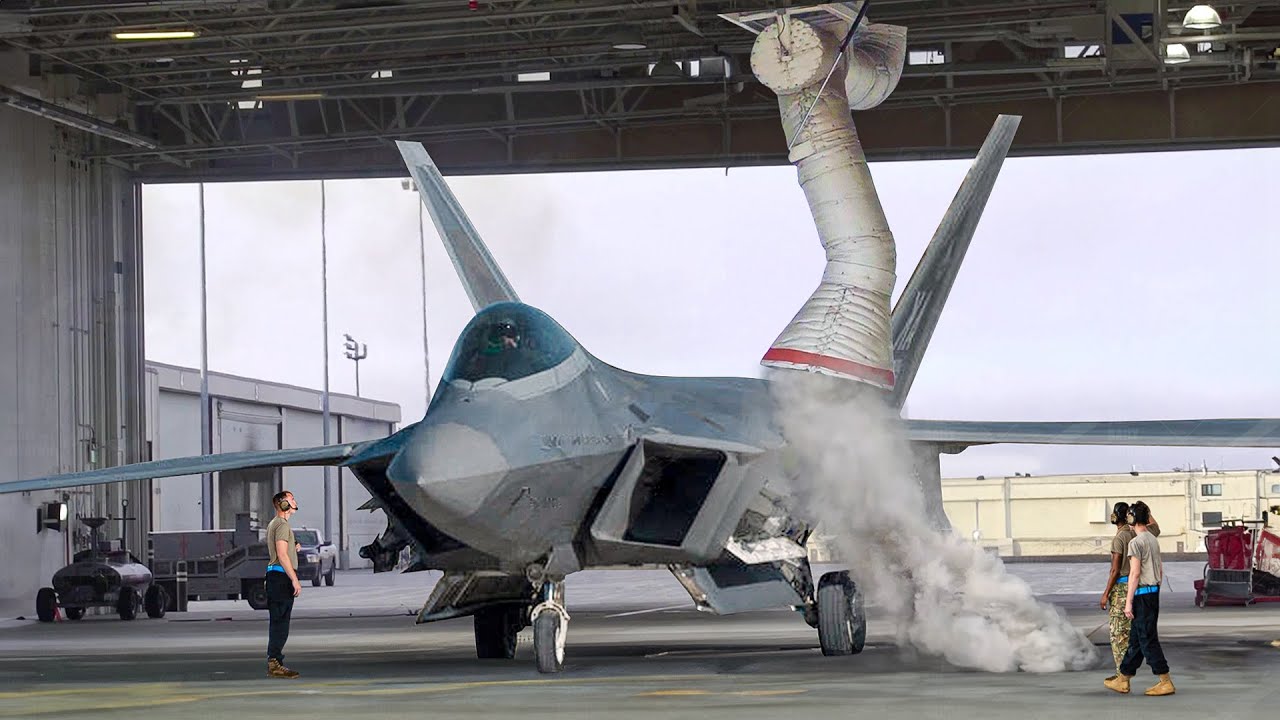 Vacuum Cleaning F-22 Massive Engines During Smoky Startup