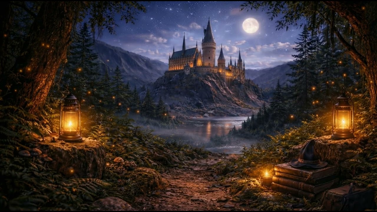 Harry Potter 🌲✨ Hogwarts in the Distance | Magical Castle Ambience (4K) #backgroundmusic