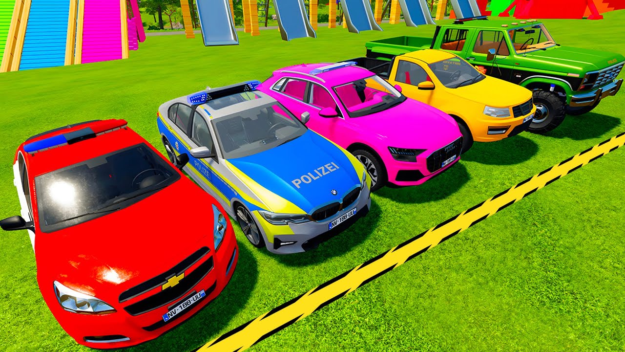 TRANSPORTING ALL POLICE CARS & AMBULANCE EMERGENCY VEHICLES WITH MAN TRUCKS ! FS 25