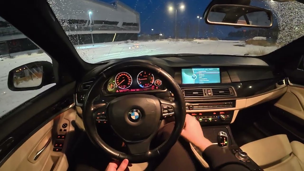BMW F10 525d xDrive 160kW POV Drive in Winter Snow