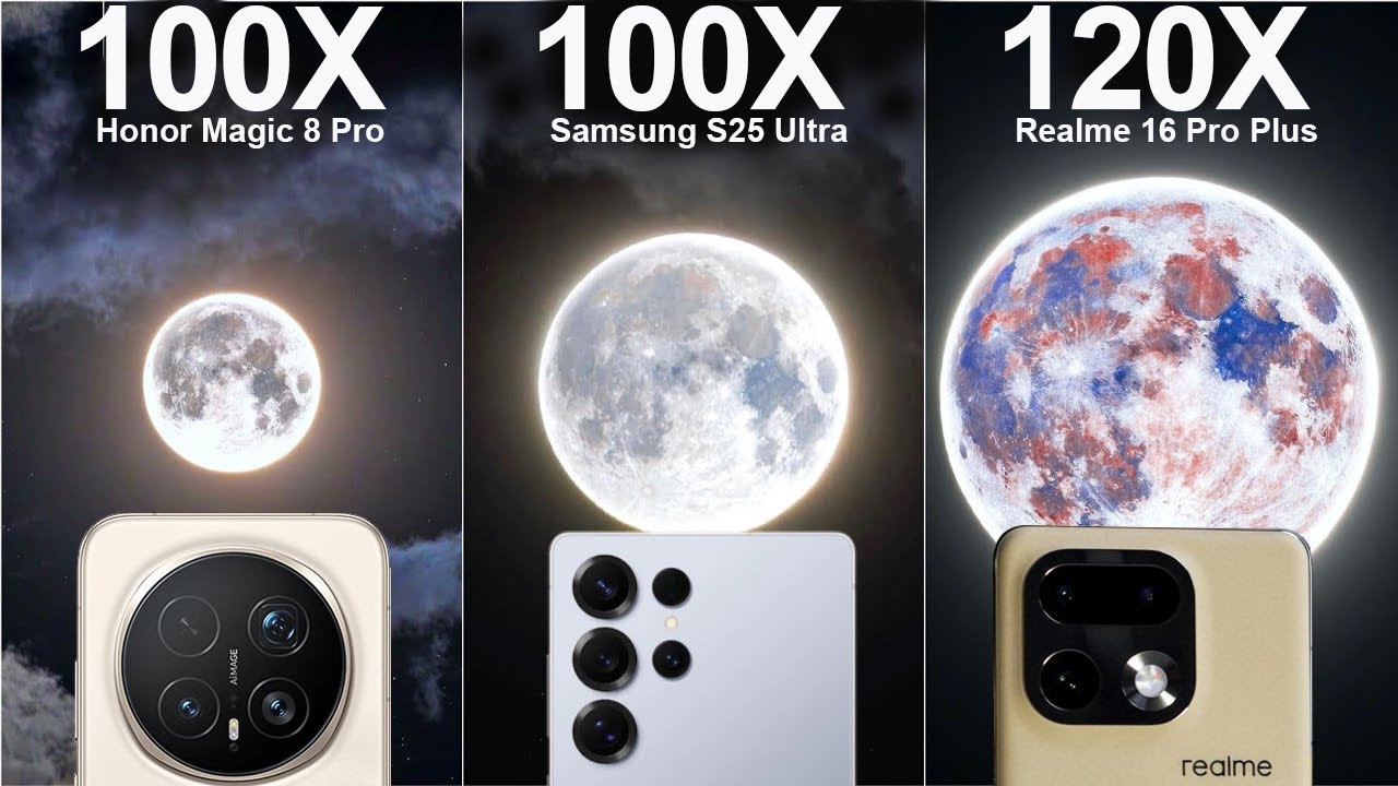 Realme 16 Pro Plus vs  Samsung S25 Ultra vs Honor Magic 8 Pro Live Zoom Test Comparison