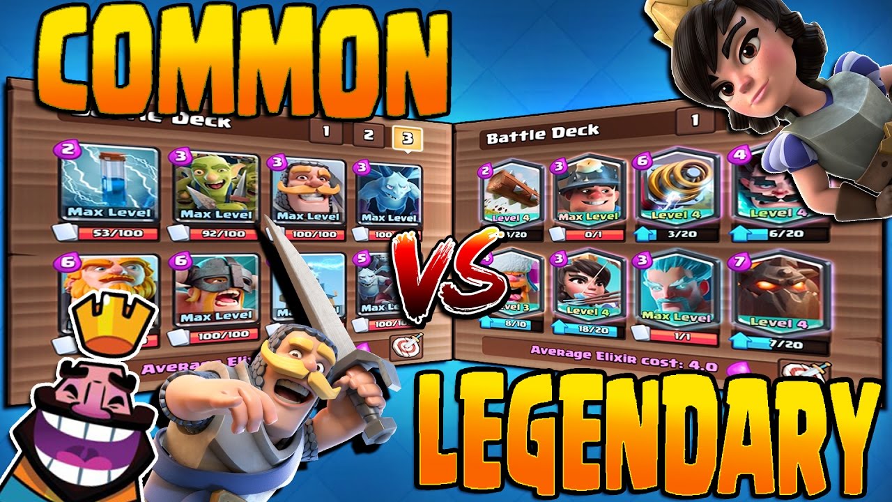 Clash Royale ALL LEGENDARY vs COMMON DECK! Common Cards OP?!?!