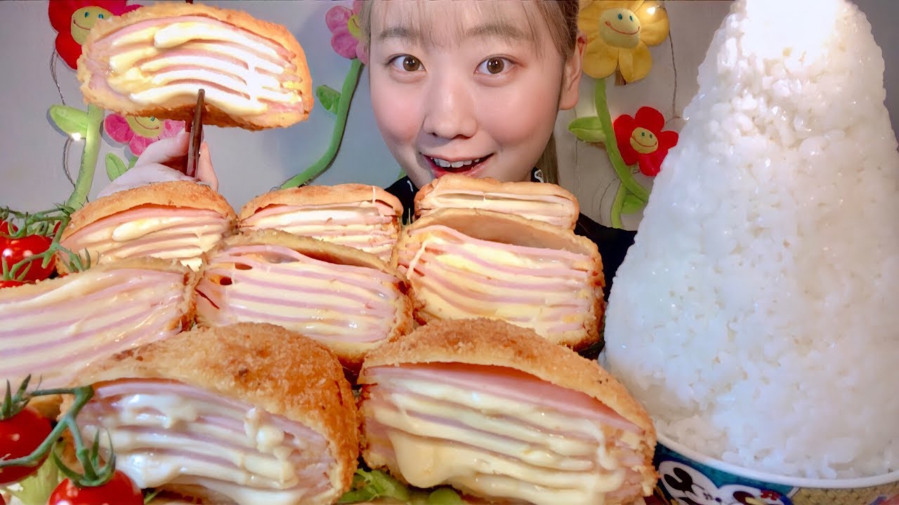ASMR チーズミルフィーユハムカツ Cheese Millefeuille Ham Cutlet 치즈 밀피유 햄카츠【咀嚼音/大食い/Mukbang/Eating Sounds】