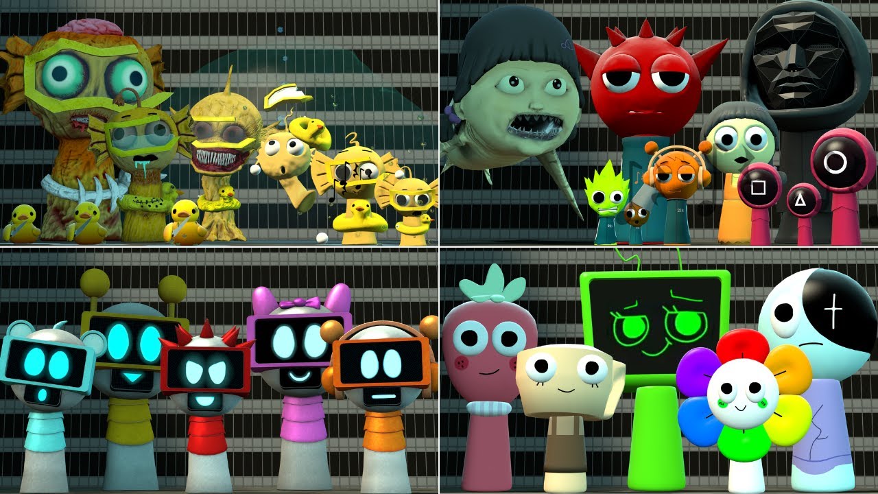 FIGHT BERWEEN NEW SQUID GAME & ROBOTS & DANDY WORLED & ZOMBIE DAILEY SPRUNKIS & DOLL SHARK IN GMOD