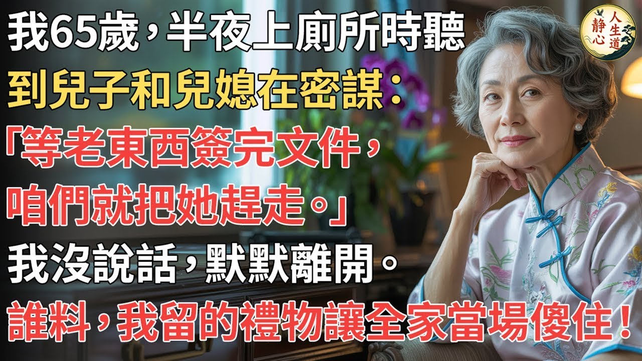 【我65歲】半夜上廁所時聽到兒子和兒媳在密謀：「等老東西簽完文件，咱們就把她趕走。」我沒說話，默默離開。誰料，我留的禮物讓全家當場傻住！